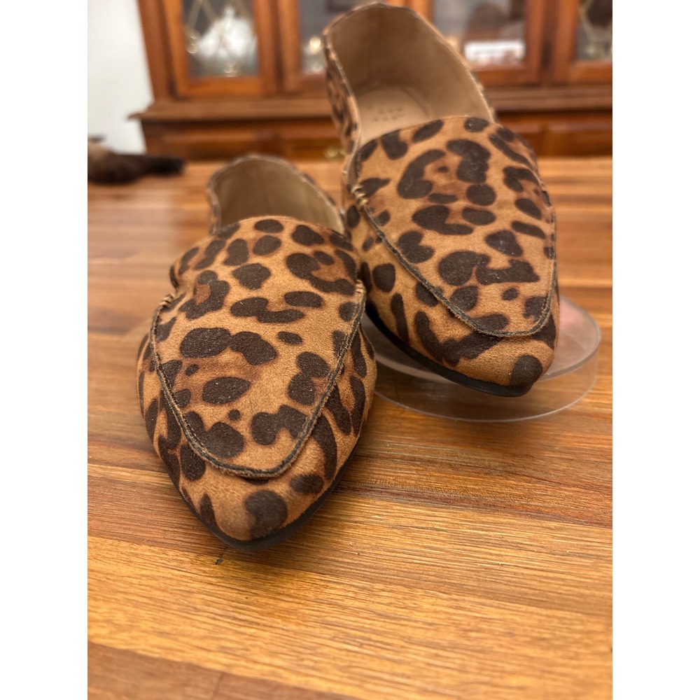 A New Day Loafers Women 7.5 Brown Leopard Excellent Pointed Toe Slip On Flats